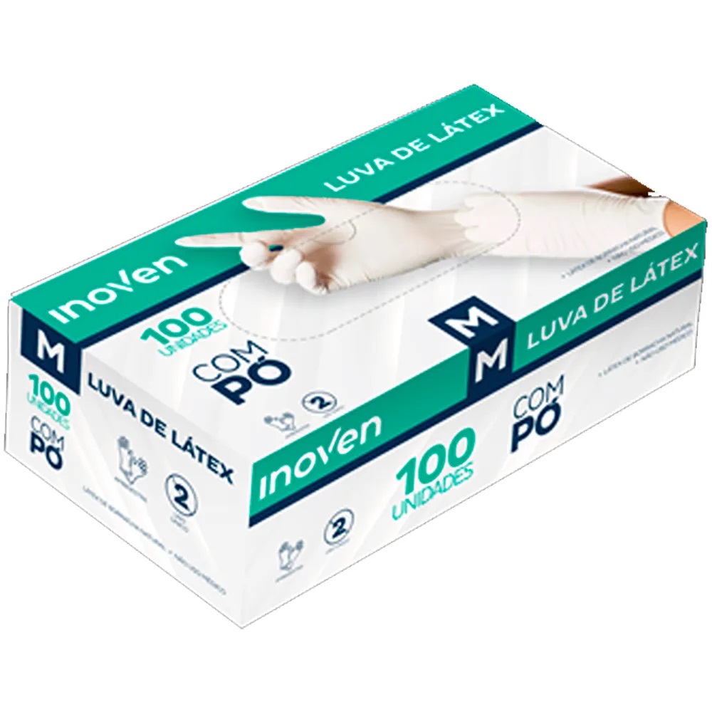 LUVA LATEX C/PO M C/100 CX C/10 X 100